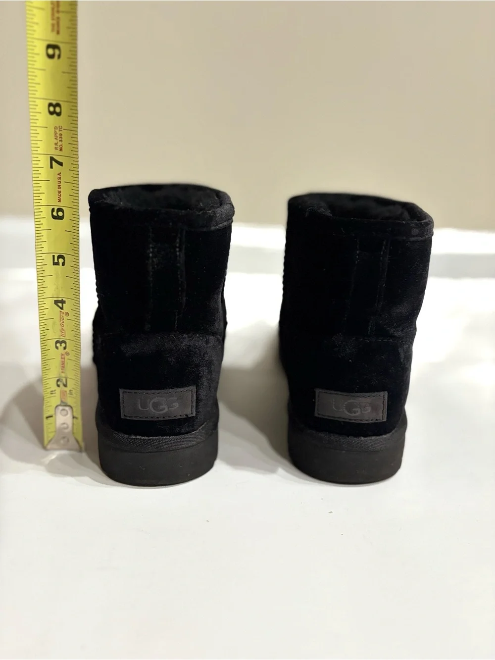 UGG Classic Mini Velvet Boots Women’s Size 7 EU 38 Black Cozy Y2K Chic
